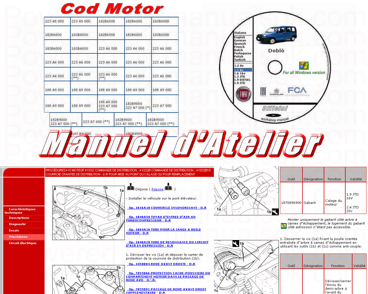 FIAT DOBLO/DOBLO CARGO atelier Manuel de réparation Instructions sur CD stand 2002