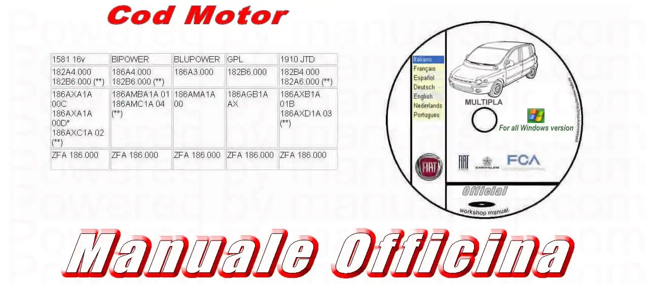 Manuale riparazione Fiat Multipla 1 serie - Codici motore